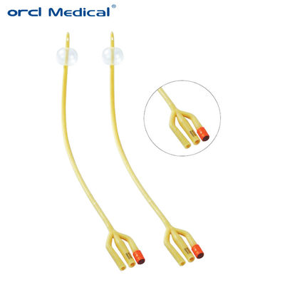 Catetere Foley giallo monouso in silicone rivestito in 3 vie 390-400 mm di lunghezza