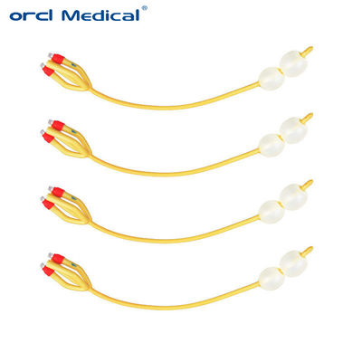 Dispositivo medico doppio palloncino catetere in lattice Foley a 4 vie per l' introduzione liscia