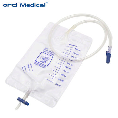 Sacchetto di drenaggio per l' urina da 2000 ml per uso medico-chirurgico usa e getta con valvola di spinta / trazione