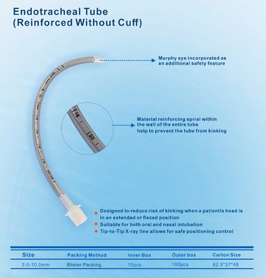 Attrezzatura medica Equipaggiamento in PVC rinforzato in lattice Rinforzato in PVC / non pulito 2,0-10,0 mm Uso pediatrico del tubo endotracheale